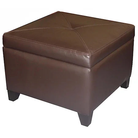 Miles Leather Square Storage Ottoman with Center Button-Tufting
